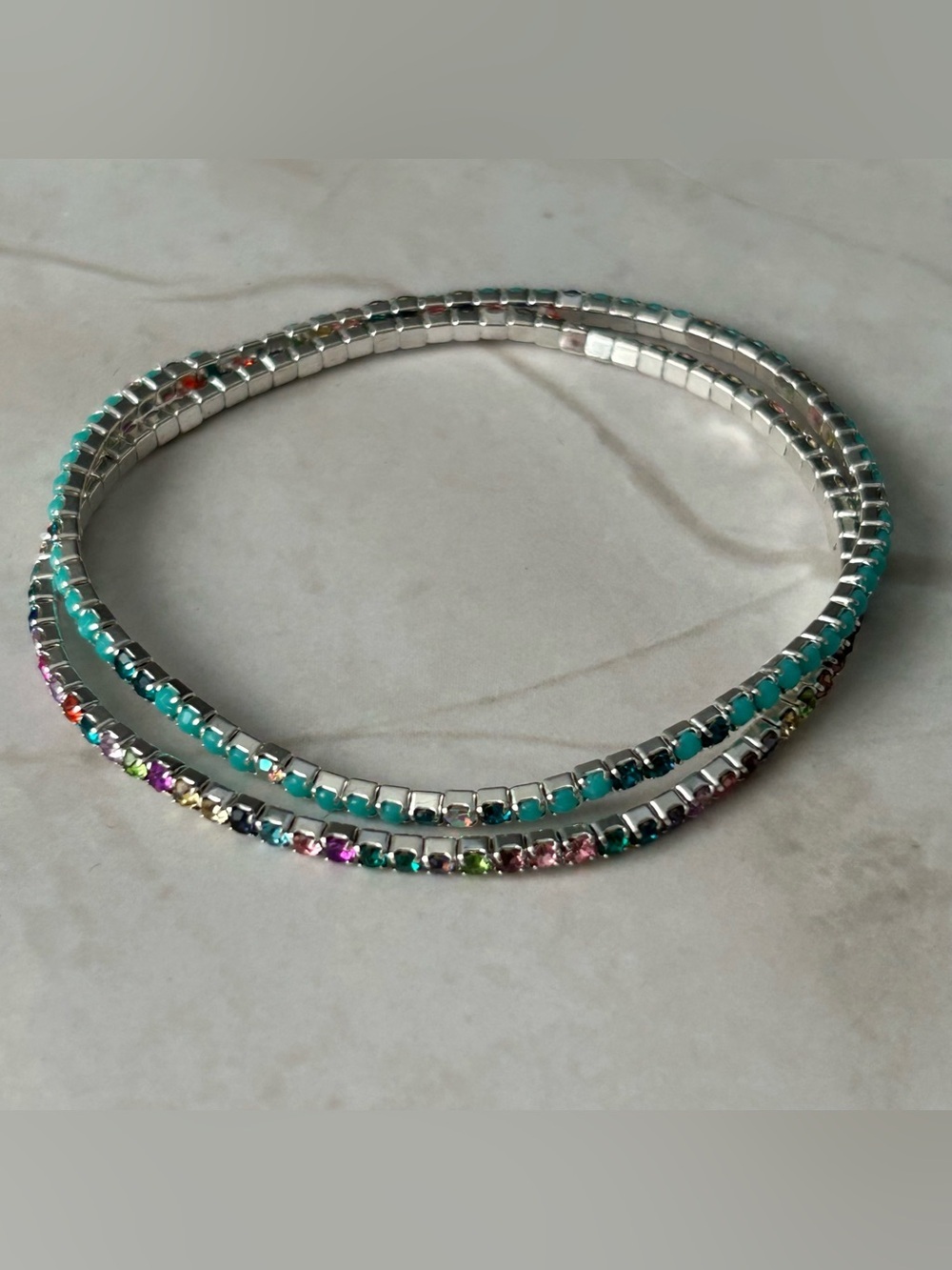 Silver Tone Multi-Color Crystal Bracelet Set
